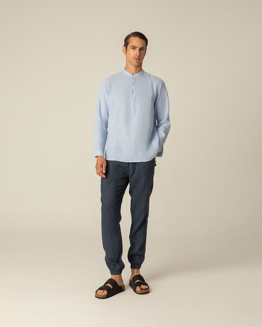 Linen Blouse Mao Collar